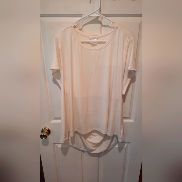 Athleta Blouse Womans 3X Cream Colored Open Back Short Sleeve Classic Casual - Picture 3 of 13